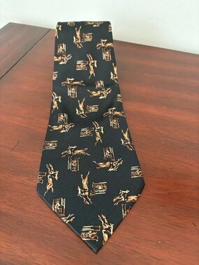 Garfinckel’s Vintage Men’s Tie Made In Italy Black Equestrian Print Pure Silk